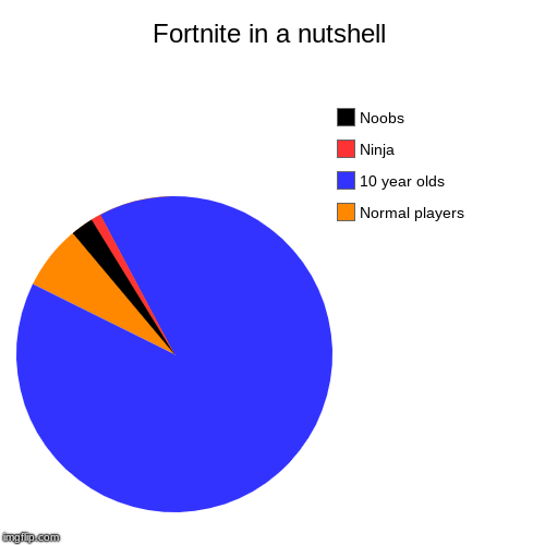 Fortnite in a nutshell | Normal players, 10 year olds, Ninja, Noobs | image tagged in funny,pie charts | made w/ Imgflip chart maker