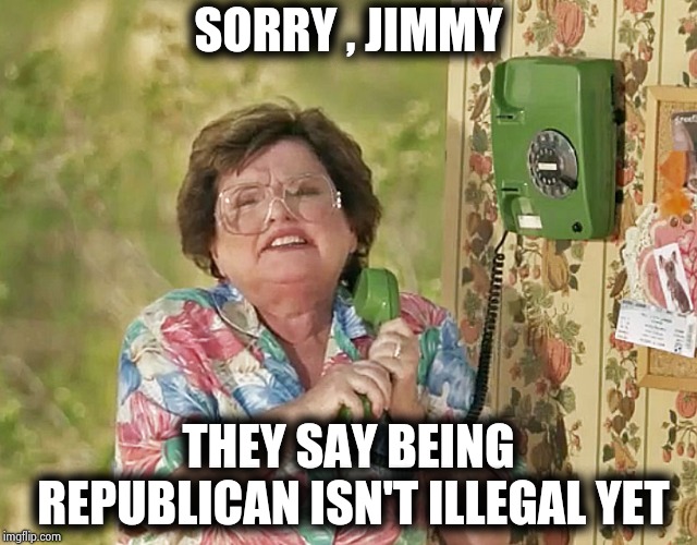 Statefarmcallers | SORRY , JIMMY THEY SAY BEING REPUBLICAN ISN'T ILLEGAL YET | image tagged in statefarmcallers | made w/ Imgflip meme maker