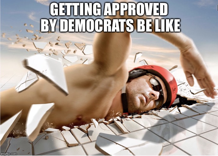Hard water | GETTING APPROVED BY DEMOCRATS BE LIKE | image tagged in hard water | made w/ Imgflip meme maker