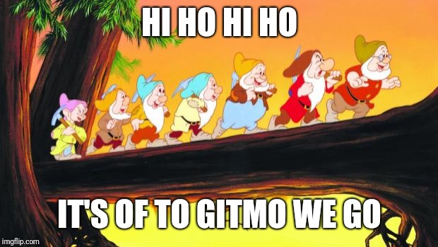7 dwarfs | HI HO HI HO IT'S OF TO GITMO WE GO | image tagged in 7 dwarfs | made w/ Imgflip meme maker