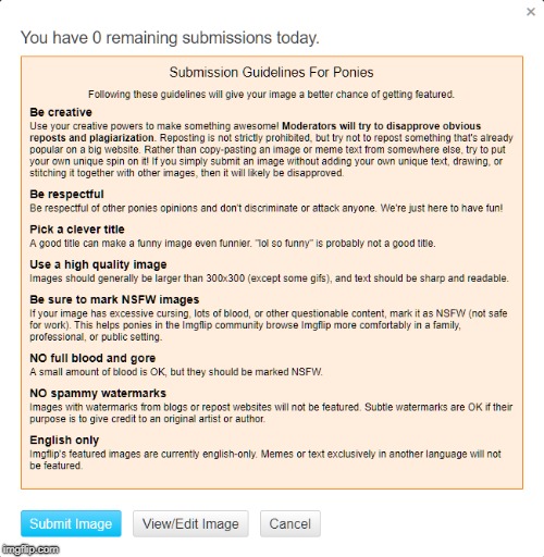 Submission Guidelines For Ponies | _ | image tagged in my little pony,imgflip | made w/ Imgflip meme maker