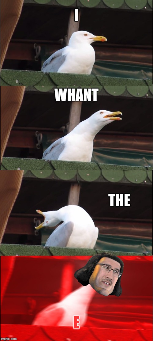 Inhaling Seagull | I; WHANT; THE; E | image tagged in memes,inhaling seagull | made w/ Imgflip meme maker