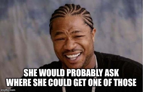 Yo Dawg Heard You Meme | SHE WOULD PROBABLY ASK WHERE SHE COULD GET ONE OF THOSE | image tagged in memes,yo dawg heard you | made w/ Imgflip meme maker