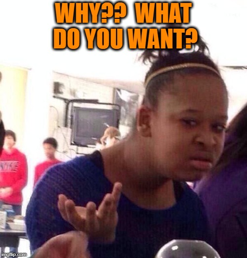 Black Girl Wat Meme | WHY??  WHAT DO YOU WANT? | image tagged in memes,black girl wat | made w/ Imgflip meme maker