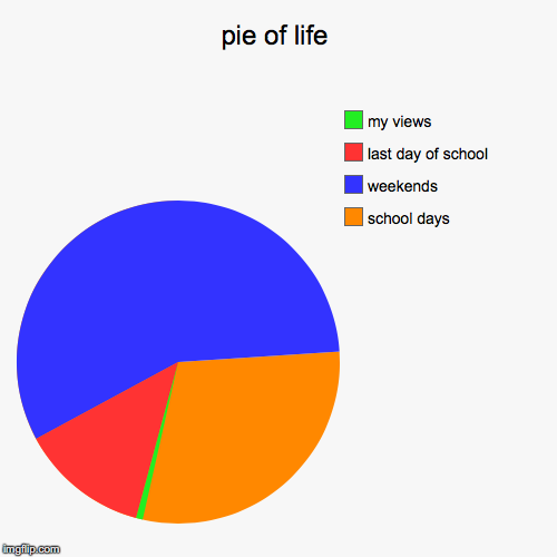 pie of life | school days, weekends, last day of school, my views | image tagged in funny,pie charts | made w/ Imgflip chart maker