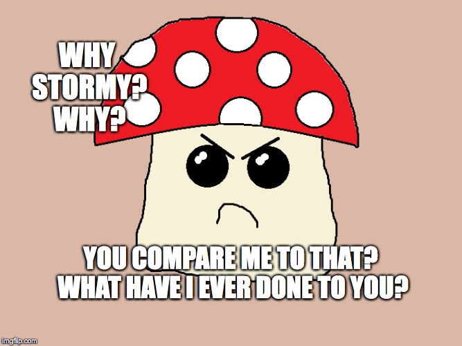 Angry Mushroom | WHY STORMY? WHY? YOU COMPARE ME TO THAT? WHAT HAVE I EVER DONE TO YOU? | image tagged in angry mushroom,stormy daniels,trump's dick,bobcrespodotcom | made w/ Imgflip meme maker