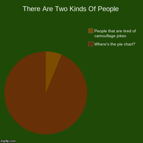 There Are Two Kinds Of People | Where's the pie chart?, People that are tired of camouflage jokes | image tagged in funny,pie charts,camouflage,camo,memes | made w/ Imgflip chart maker