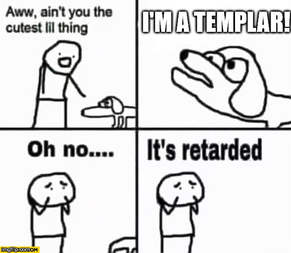 Oh no it's retarded! | I'M A TEMPLAR! | image tagged in oh no it's retarded | made w/ Imgflip meme maker