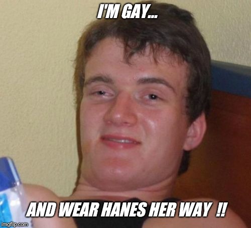 So fun being a "hanesherway" template !!! | I'M GAY... AND WEAR HANES HER WAY  !! | image tagged in memes,10 guy,gay,fashion,oprah,panties | made w/ Imgflip meme maker