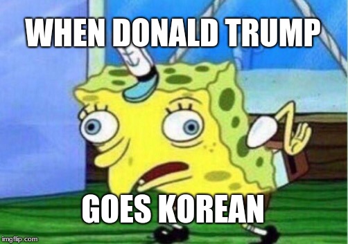Mocking Spongebob Meme | WHEN DONALD TRUMP; GOES KOREAN | image tagged in memes,mocking spongebob | made w/ Imgflip meme maker