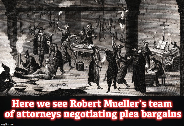 Here we see Robert Mueller's team of attorneys negotiating plea bargains | image tagged in robert mueller,witch hunt | made w/ Imgflip meme maker