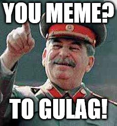 Stalin says | YOU MEME? TO GULAG! | image tagged in stalin says | made w/ Imgflip meme maker