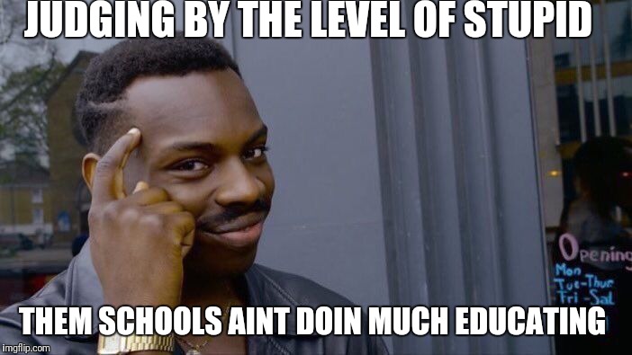 Roll Safe Think About It Meme | JUDGING BY THE LEVEL OF STUPID THEM SCHOOLS AINT DOIN MUCH EDUCATING | image tagged in memes,roll safe think about it | made w/ Imgflip meme maker