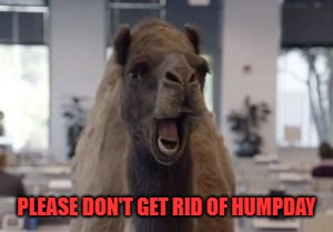 Hump Day Camel | PLEASE DON'T GET RID OF HUMPDAY | image tagged in hump day camel | made w/ Imgflip meme maker