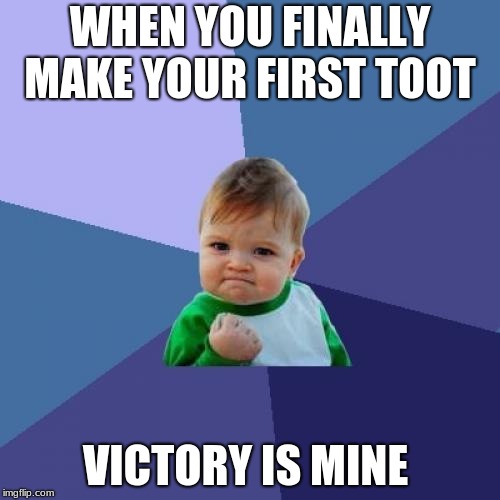 Success Kid Meme | WHEN YOU FINALLY MAKE YOUR FIRST TOOT; VICTORY IS MINE | image tagged in memes,success kid | made w/ Imgflip meme maker