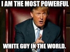 Donald Trump | I AM THE MOST POWERFUL; WHITE GUY IN THE WORLD. | image tagged in donald trump | made w/ Imgflip meme maker