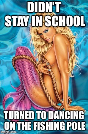 Stay in school! | DIDN’T STAY IN SCHOOL TURNED TO DANCING ON THE FISHING POLE | image tagged in mermaid,stripper,school,memes | made w/ Imgflip meme maker