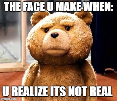 TED Meme | THE FACE U MAKE WHEN:; U REALIZE ITS NOT REAL | image tagged in memes,ted | made w/ Imgflip meme maker