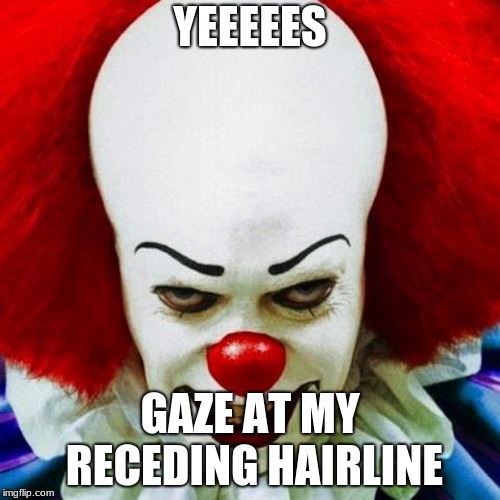 Pennywise | YEEEEES; GAZE AT MY RECEDING HAIRLINE | image tagged in pennywise | made w/ Imgflip meme maker