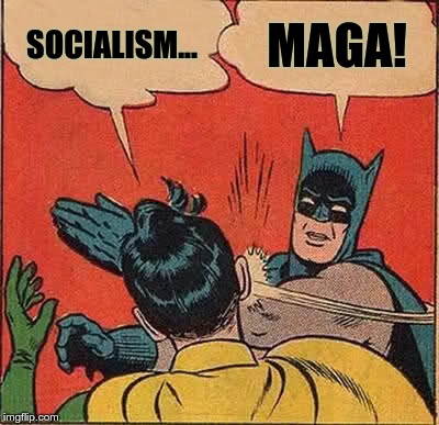 Batman Slapping Robin | SOCIALISM... MAGA! | image tagged in memes,batman slapping robin | made w/ Imgflip meme maker