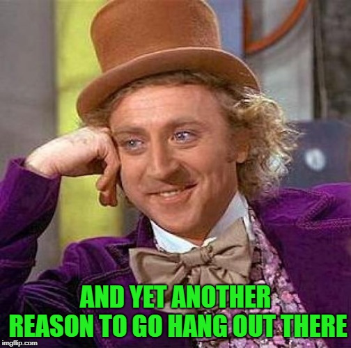 Creepy Condescending Wonka Meme | AND YET ANOTHER REASON TO GO HANG OUT THERE | image tagged in memes,creepy condescending wonka | made w/ Imgflip meme maker