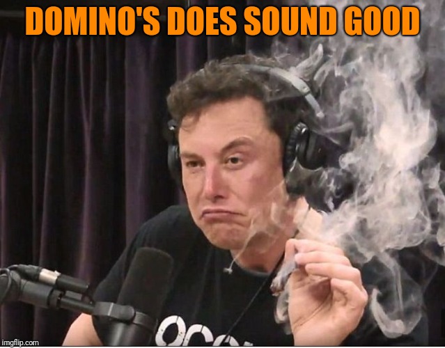 Elon Musk smoking a joint | DOMINO'S DOES SOUND GOOD | image tagged in elon musk smoking a joint | made w/ Imgflip meme maker
