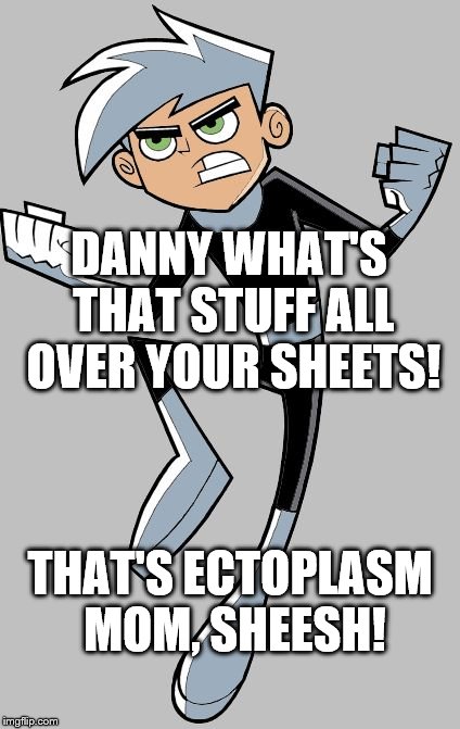 Danny Phantom | DANNY WHAT'S THAT STUFF ALL OVER YOUR SHEETS! THAT'S ECTOPLASM MOM, SHEESH! | image tagged in danny phantom | made w/ Imgflip meme maker