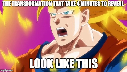 Badly Animated SS3 Goku | THE TRANSFORMATION THAT TAKE 4 MINUTES TO REVEAL; LOOK LIKE THIS | image tagged in badly animated ss3 goku | made w/ Imgflip meme maker
