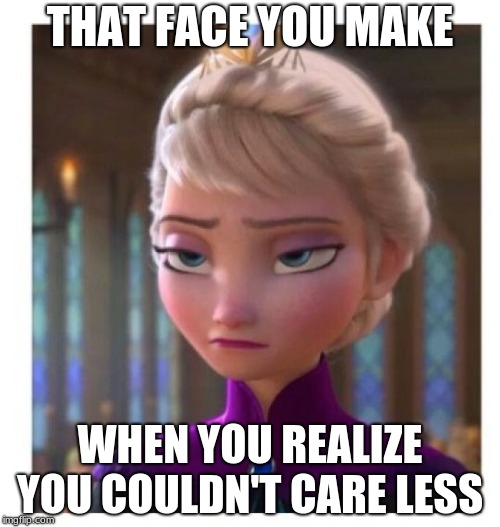 Frozen Bored | THAT FACE YOU MAKE; WHEN YOU REALIZE YOU COULDN'T CARE LESS | image tagged in frozen bored | made w/ Imgflip meme maker