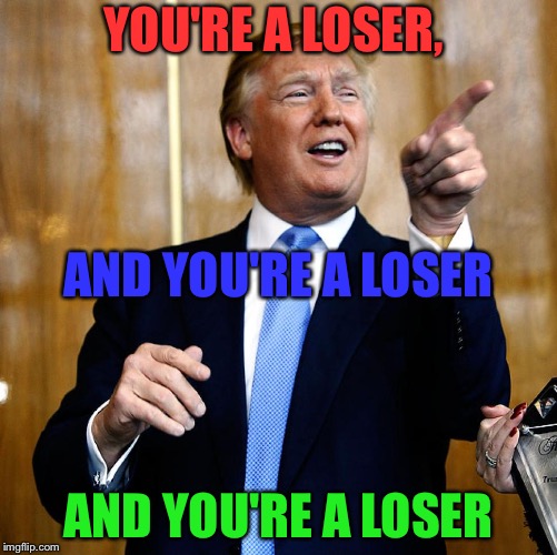 Donald Trump | YOU'RE A LOSER, AND YOU'RE A LOSER; AND YOU'RE A LOSER | image tagged in donald trump | made w/ Imgflip meme maker