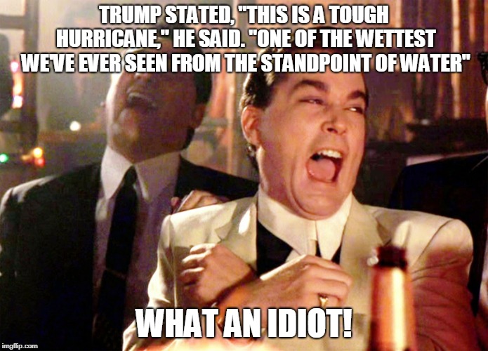 Good Fellas Hilarious | TRUMP STATED, "THIS IS A TOUGH HURRICANE," HE SAID. "ONE OF THE WETTEST WE'VE EVER SEEN FROM THE STANDPOINT OF WATER"; WHAT AN IDIOT! | image tagged in memes,good fellas hilarious | made w/ Imgflip meme maker