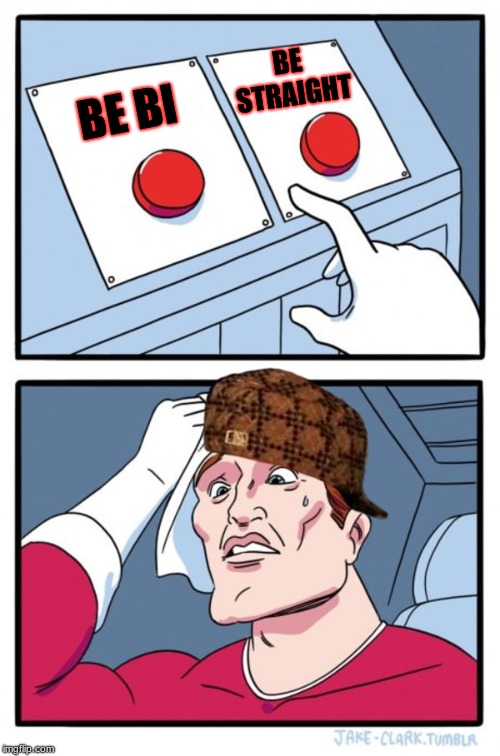 Two Buttons | BE STRAIGHT; BE BI | image tagged in memes,two buttons,scumbag | made w/ Imgflip meme maker
