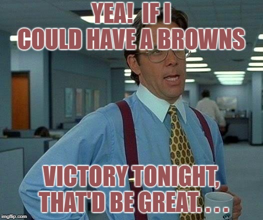 That Would Be Great | YEA!  IF I COULD HAVE A BROWNS; VICTORY TONIGHT, THAT'D BE GREAT. . . . | image tagged in memes,that would be great | made w/ Imgflip meme maker