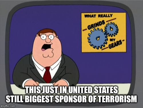 Peter Griffin News | THIS JUST IN UNITED STATES STILL BIGGEST SPONSOR OF TERRORISM | image tagged in memes,peter griffin news | made w/ Imgflip meme maker