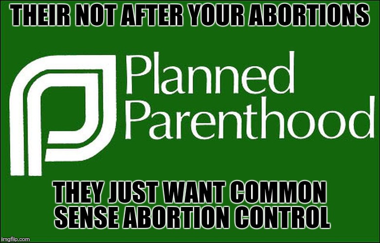 planned parenthood | THEIR NOT AFTER YOUR ABORTIONS; THEY JUST WANT COMMON SENSE ABORTION CONTROL | image tagged in planned parenthood | made w/ Imgflip meme maker