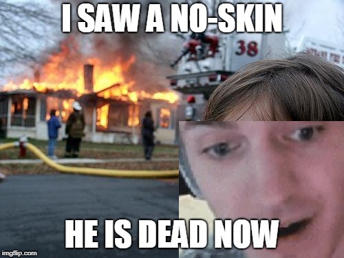 I SAW A NO-SKIN; HE IS DEAD NOW | image tagged in ninja,spider,girl,housefire,memes | made w/ Imgflip meme maker