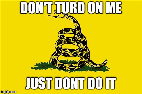 dont tread on me | DON'T TURD ON ME; JUST DONT DO IT | image tagged in dont tread on me | made w/ Imgflip meme maker