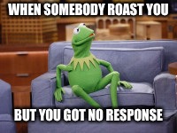 Kermit Sitting on the Couch | WHEN SOMEBODY ROAST YOU; BUT YOU GOT NO RESPONSE | image tagged in kermit sitting on the couch | made w/ Imgflip meme maker
