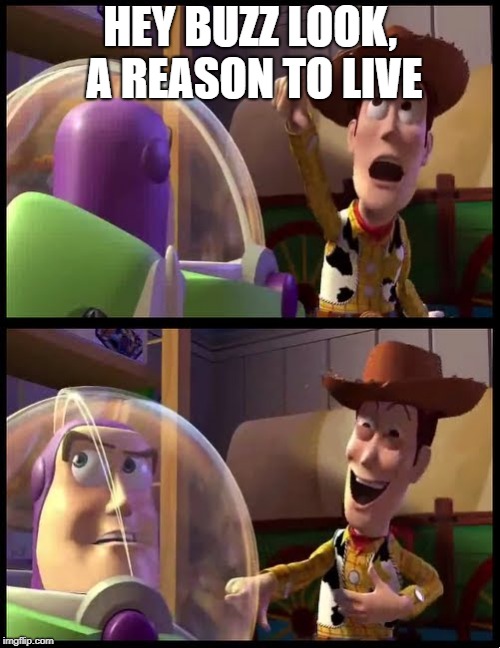 Hey buzz look an X | HEY BUZZ LOOK, A REASON TO LIVE | image tagged in hey buzz look an x | made w/ Imgflip meme maker