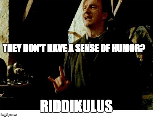 Lupin Riddikkulus | THEY DON'T HAVE A SENSE OF HUMOR? RIDDIKULUS | image tagged in lupin riddikkulus | made w/ Imgflip meme maker