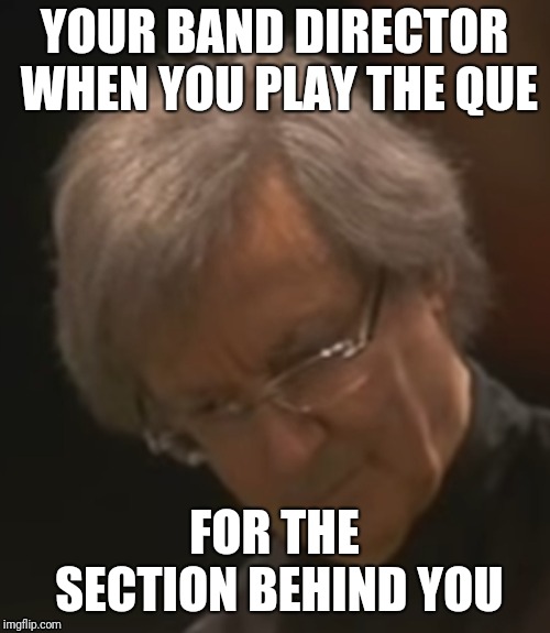 YOUR BAND DIRECTOR WHEN YOU PLAY THE QUE; FOR THE SECTION BEHIND YOU | image tagged in band,conductor,funny | made w/ Imgflip meme maker