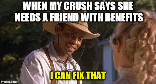 My Crush says... | WHEN MY CRUSH SAYS SHE NEEDS A FRIEND WITH BENEFITS; I CAN FIX THAT | image tagged in holes-i can fix that,crush | made w/ Imgflip meme maker