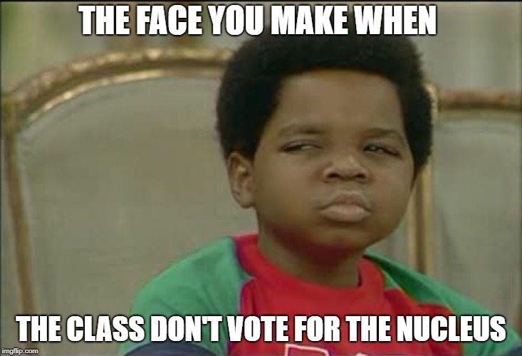 that face you make when | THE FACE YOU MAKE WHEN; THE CLASS DON'T VOTE FOR THE NUCLEUS | image tagged in that face you make when | made w/ Imgflip meme maker