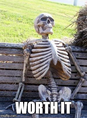 Waiting Skeleton Meme | WORTH IT | image tagged in memes,waiting skeleton | made w/ Imgflip meme maker