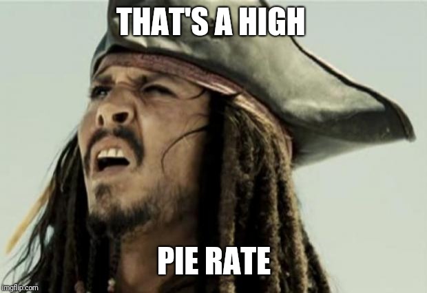 Did we ever have a pie/π week? | THAT'S A HIGH PIE RATE | image tagged in confused dafuq jack sparrow what | made w/ Imgflip meme maker