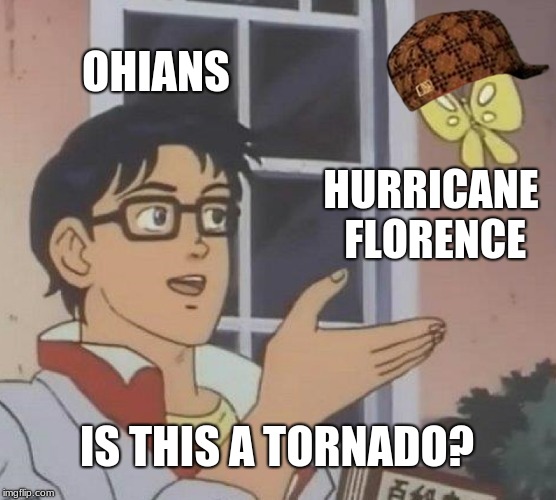 Is This A Pigeon Meme | OHIANS; HURRICANE FLORENCE; IS THIS A TORNADO? | image tagged in memes,is this a pigeon,scumbag | made w/ Imgflip meme maker