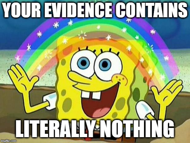 spongebob rainbow | YOUR EVIDENCE CONTAINS; LITERALLY NOTHING | image tagged in spongebob rainbow | made w/ Imgflip meme maker