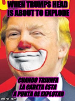 Donald Trump the Clown | WHEN TRUMPS HEAD IS ABOUT TO EXPLODE; CUANDO TRIUNFA LA CABETA ESTA  A PUNTA DE EXPLOTAR | image tagged in donald trump the clown | made w/ Imgflip meme maker