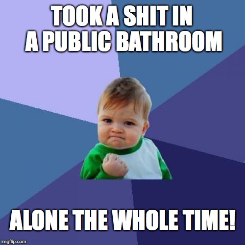 Success Kid Meme | TOOK A SHIT IN A PUBLIC BATHROOM; ALONE THE WHOLE TIME! | image tagged in memes,success kid | made w/ Imgflip meme maker