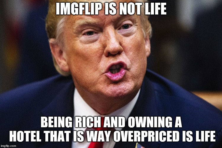 IMGFLIP IS NOT LIFE; BEING RICH AND OWNING A HOTEL THAT IS WAY OVERPRICED IS LIFE | image tagged in donald trump | made w/ Imgflip meme maker